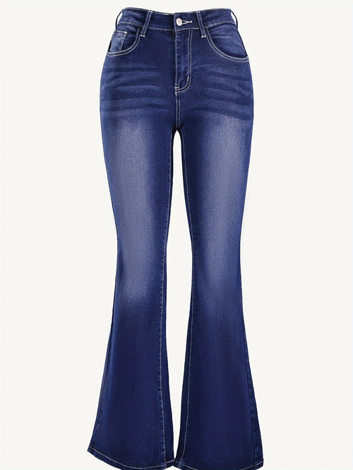 Cross Embroidery Whiskering Washed Blue Retro Style Zipper Button Closure Denim Pants, Women's Denim Jeans & Clothing